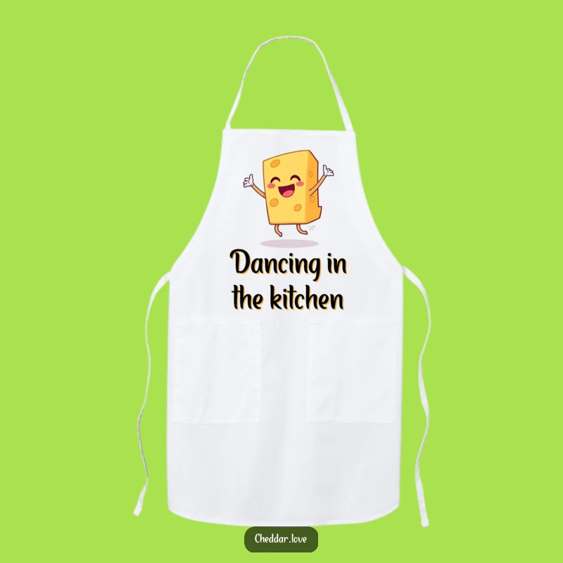 Funny Grinning Cheddar Cheese Dance Apron, Humorous Kitchen Gift
