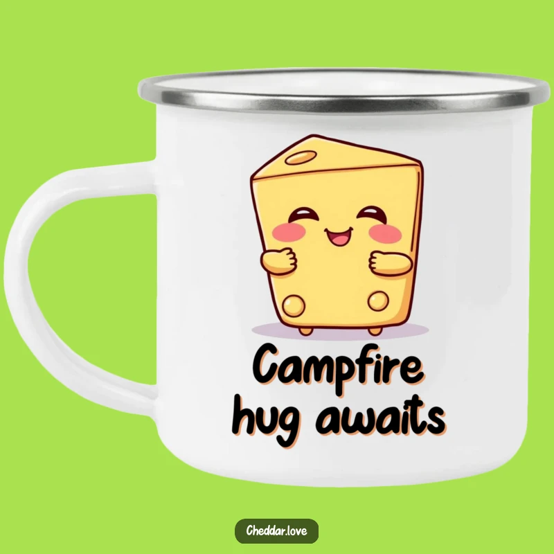 Funny Hugging Cheese Camping Mug: Warm embrace for camp, a perfect funny gift for adventurers!