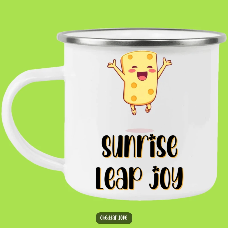 Funny Cheese Camping Mug: Joyful Leap - Hilarious Outdoor Drinkware