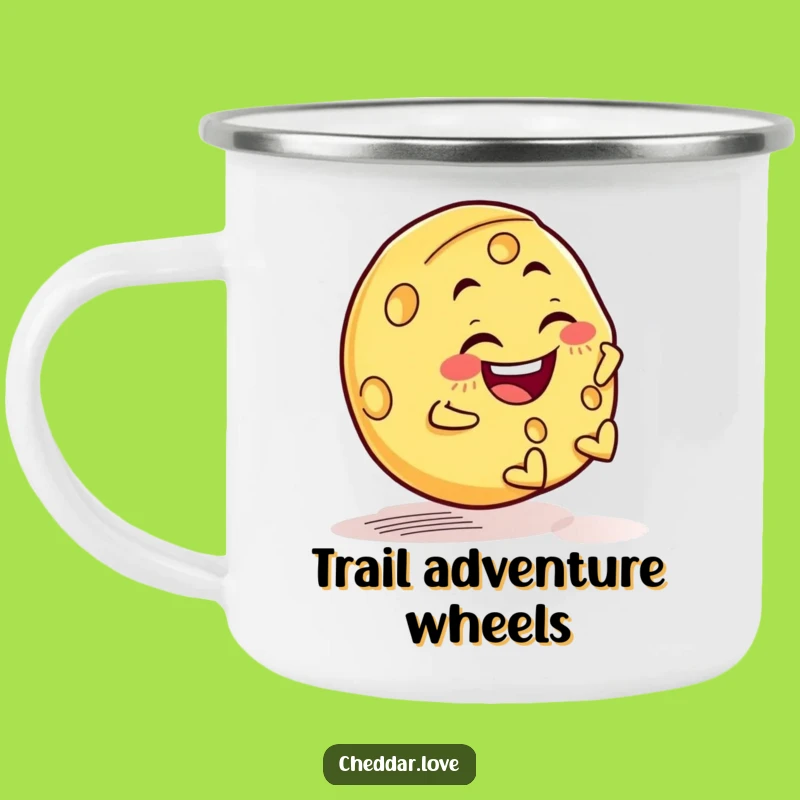 Funny Cheese Wheel Rolling Camping Mug - Outdoor Downhill Fun, Gift