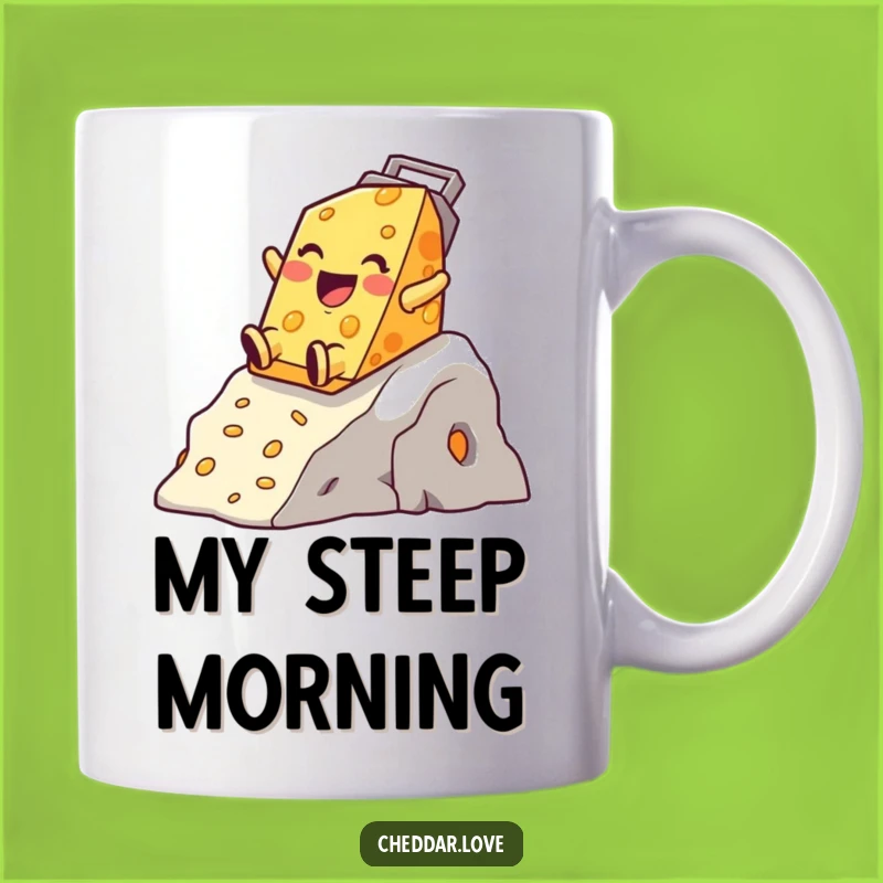 Funny Cheese Grater Slide Mug - Hilarious Cheddar Character Gift