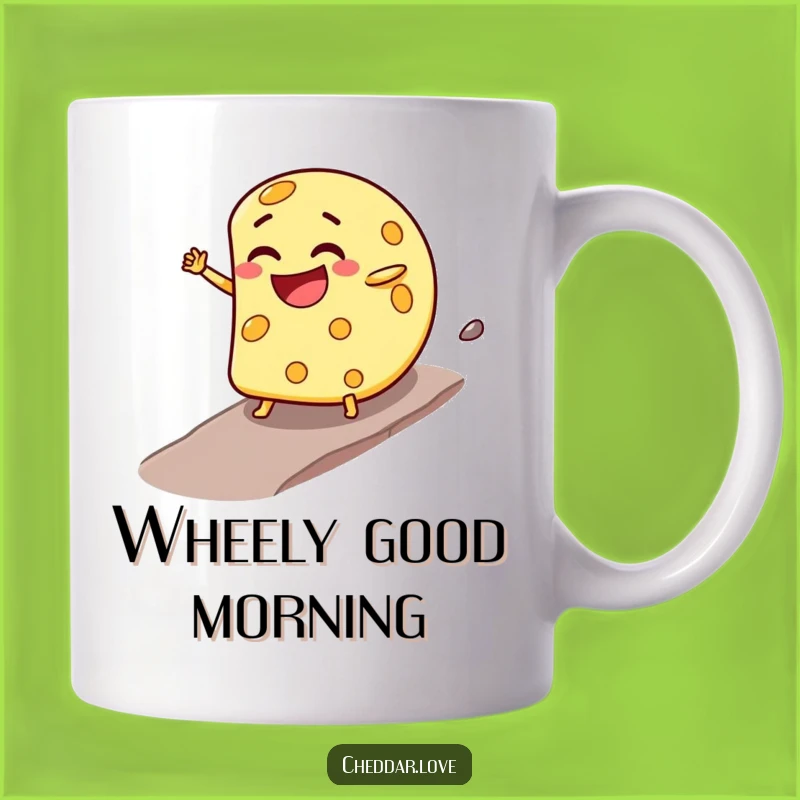 Funny Cheese Wheel Mug: Rolling Downhill with Mischief - Hilarious Gift!