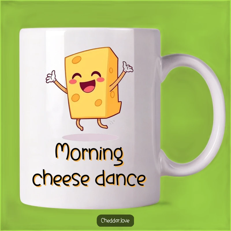 Funny Grinning Cheddar Cheese Dance Mug, Hilarious Gift for Cheese Lovers
