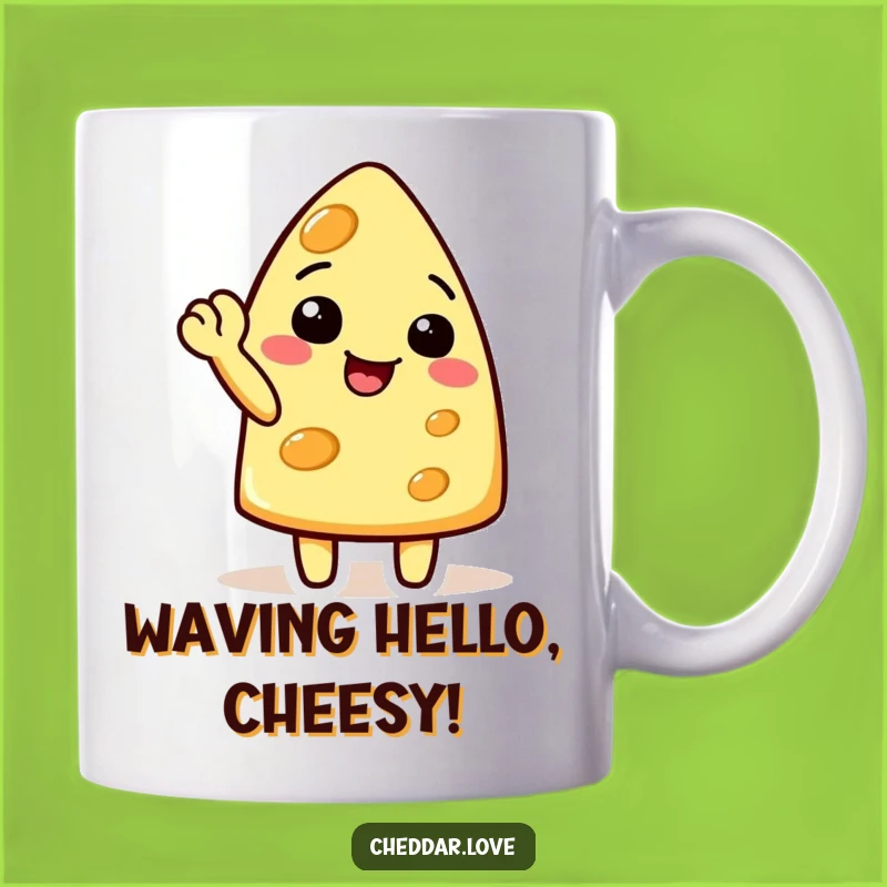 Funny Waving Cheese Mug: Cheerful Greeting Gift for Cheese Lovers