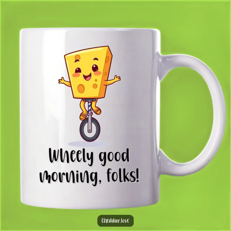 Funny Cheddar Cheese Unicyclist Mug: Hilarious Cartoon Cheese Gift for Fun Lovers