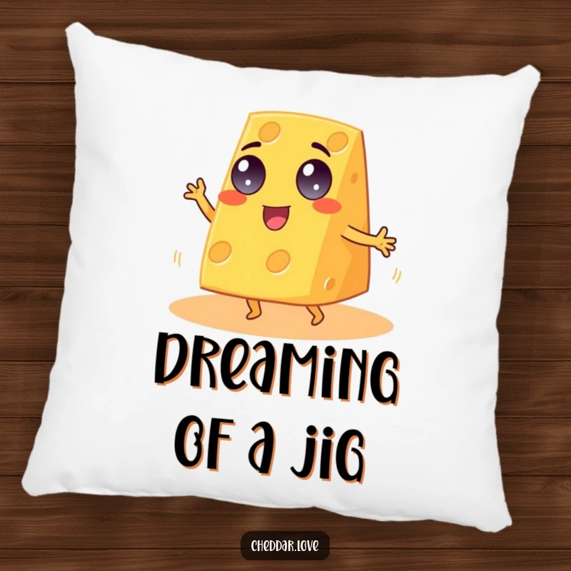 Funny Cheddar Cheese Pillow featuring a googly-eyed wedge in a lively jig, perfect for lounging.