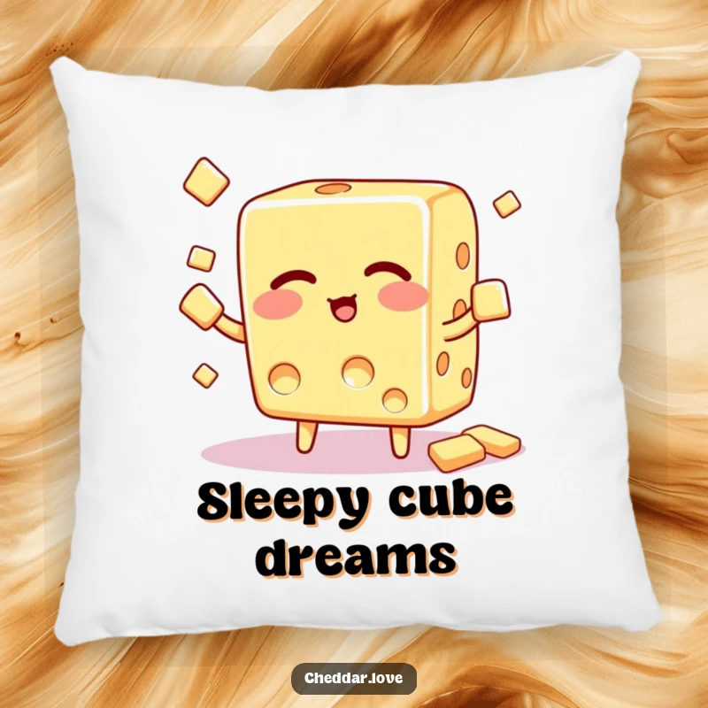 Funny Pillow: A winking cheese cube skillfully juggles small crackers, providing a humorous and comfortable decorative accent.