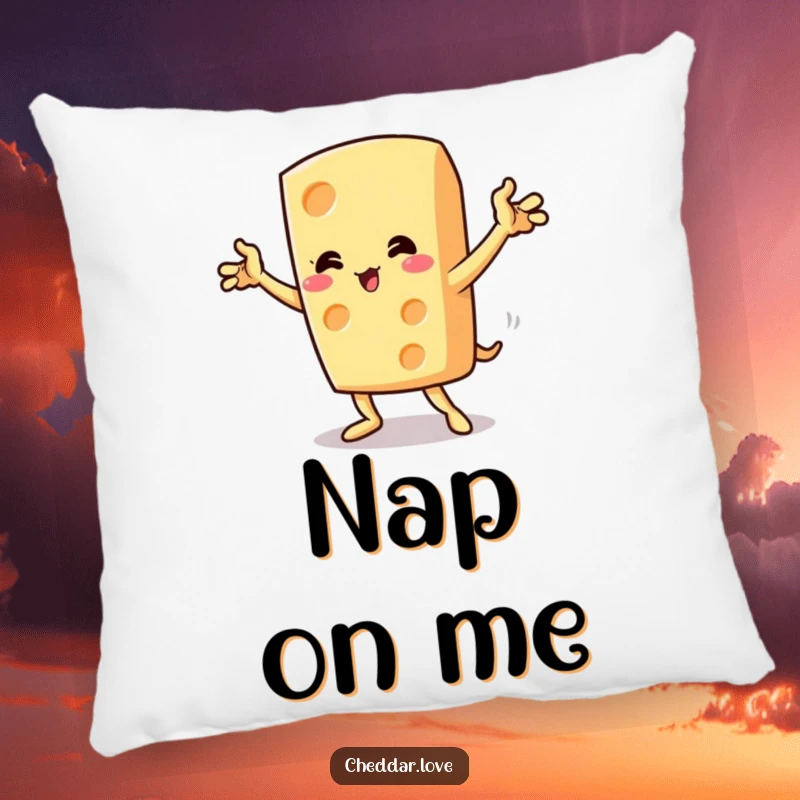 Funny cheese wedge in a dramatic pose with flourish, a soft pillow for cozying up.