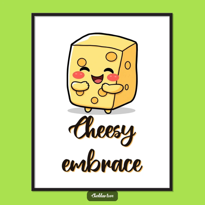Funny Happy Cheese Slice Hug Digital Art Print, Whimsical Gift