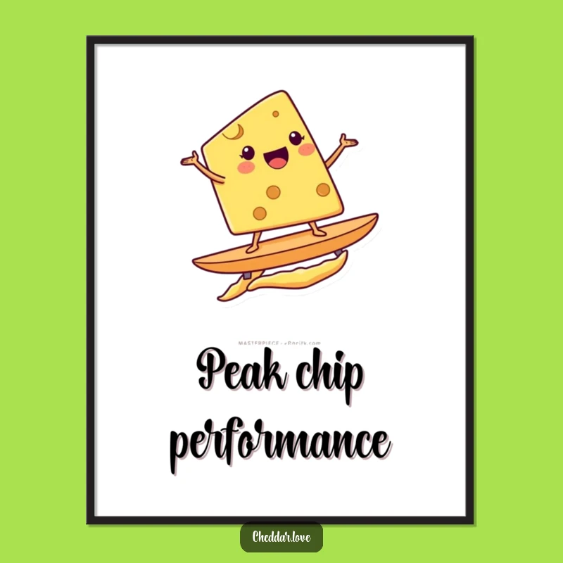 Funny Surfing Cheese Wedge Digital Print - Printable Potato Chip Joy, Instant Gift