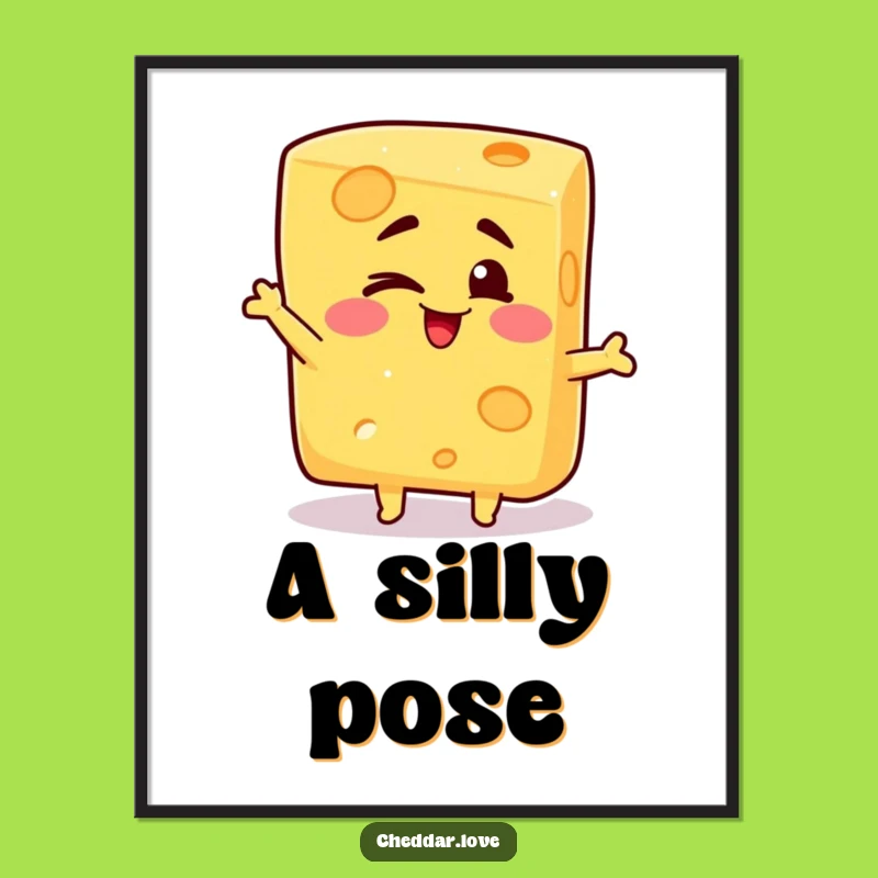 Funny Winking Cheese Digital Print: Silly block art, an instant funny gift for art lovers!