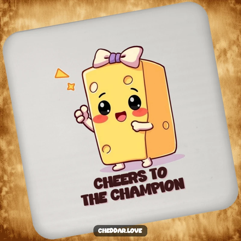 Funny Coaster: A block of cheese takes a triumphant bow after a trick, bringing performance humor to surfaces.