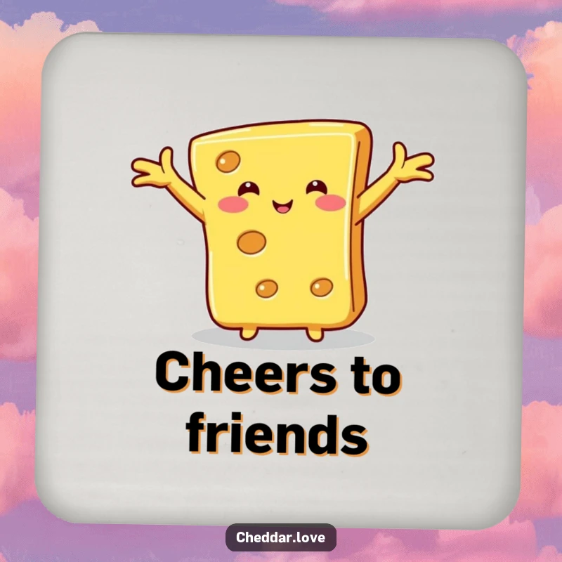 Funny cheese hug coaster, a slice of cheese with outstretched arms, ready for a hug, protecting furniture with affection.