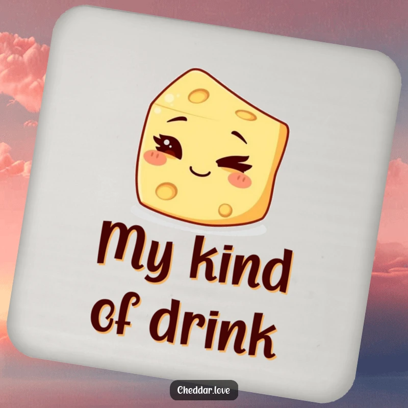 Funny Drink Coaster with a mischievous chunk of cheese winking, adding humor to any surface.