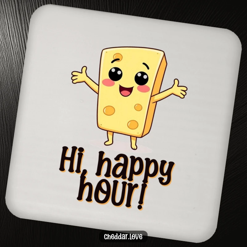 Funny Coasters: A smiling cheese slice with open arms, offering humorous protection for your tables.