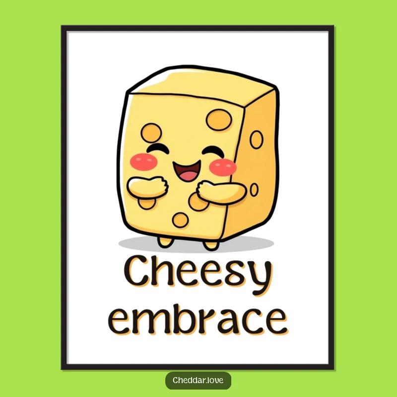 Funny Happy Cheese Slice Hug Poster, Whimsical Wall Art Gift