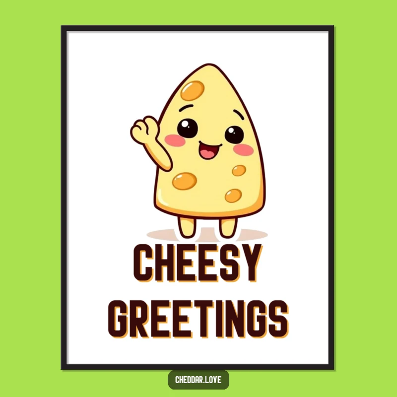 Funny Waving Cheese Poster: Cheerful Art, Perfect Humorous Gift