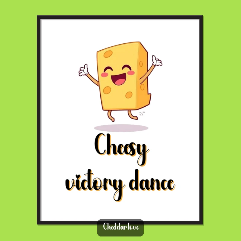 Funny Grinning Cheddar Cheese Dance Poster, Whimsical Wall Art Gift
