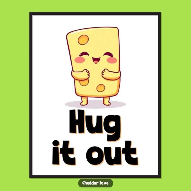 Funny Cheese Hug Poster: Vibrant Wall Art Featuring a Hilarious Cheesy Embrace - Decor Gift!