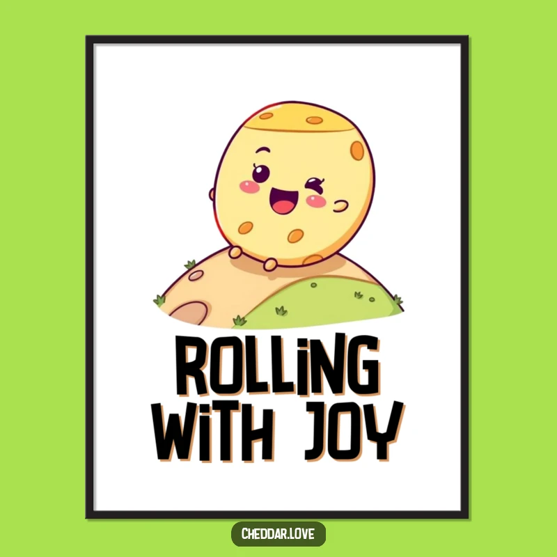 Funny Cheese Wheel Rolling Poster - Joyful Dairy Wall Art Gift