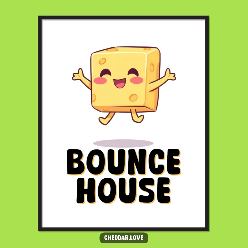 Funny Jumping Cheese Cube Poster - Energetic Wall Art for Cheerful Homes!