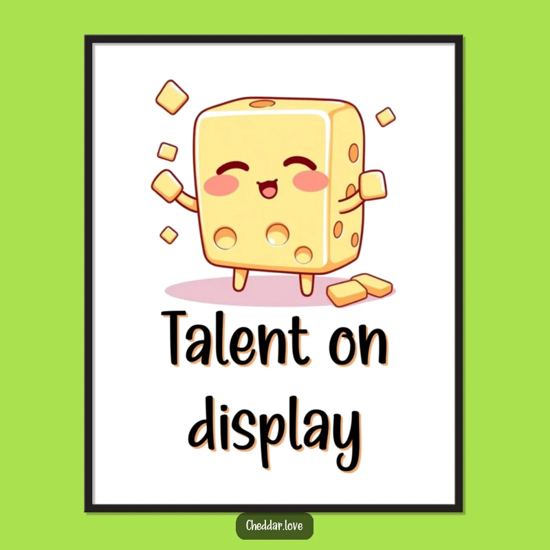 Funny Winking Cheese Cube Poster: Quirky Art of Juggling Flair - Decor Gift!