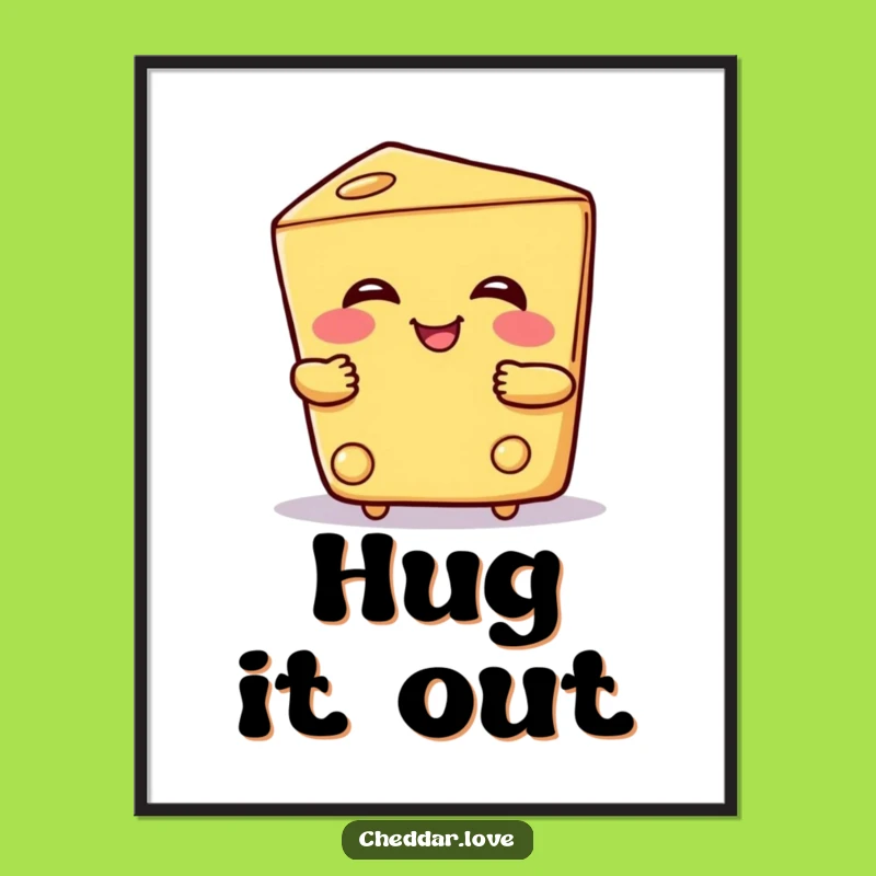 Funny Hugging Cheese Poster: Warm cheese embrace art, a delightful and funny gift!