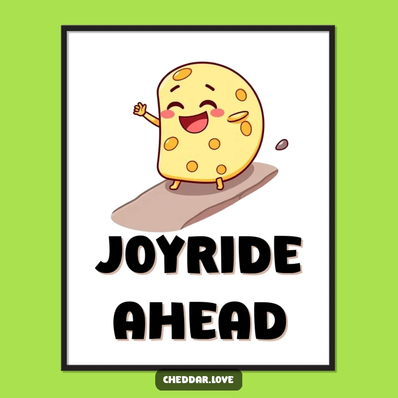 Funny Cheese Wheel Poster: Joyful Downhill Art - Hilarious Decor Gift!