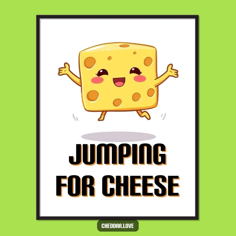 Funny Cheese Cube Jump Poster - Wobbly Action Art, Perfect Funny Gift