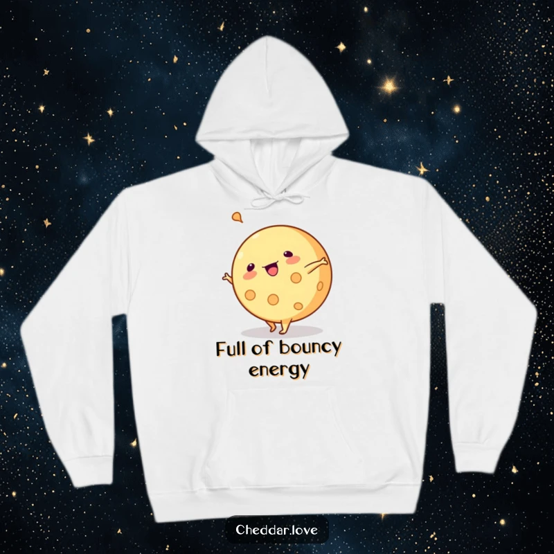 Funny hoodie: A round of cheese does a cartwheel, a warm and humorous apparel piece for the agile.