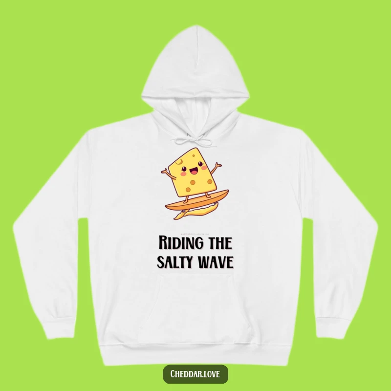 Funny Surfing Cheese Wedge Hoodie - Cozy Potato Chip Ride, Perfect Present