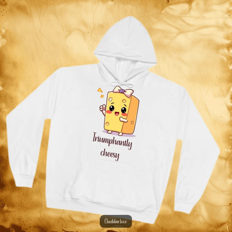 Funny Hoodie: A block of cheese takes a proud bow after performing a trick, depicting a moment of triumph.