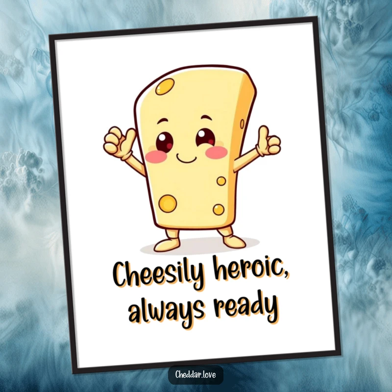 Funny Free Printable Wall Art: A happy cheese character stands in a heroic pose, bringing humor to the wall.
