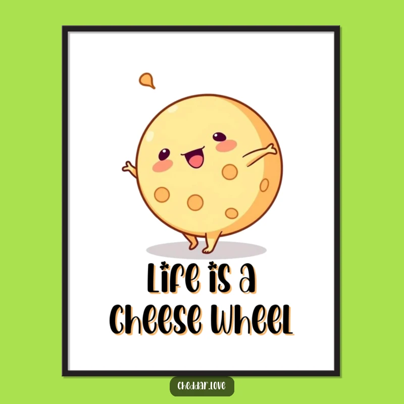 Free Printable Wall Art: Cartwheeling Cheese Wheel - Humorous Decor Download