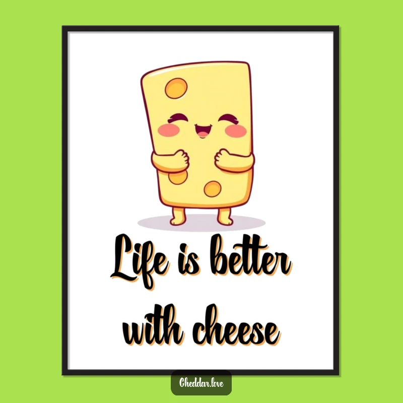 Free Printable Wall Art: Cheesy Hug Cheese Slice Funny Downloadable Decor for Kitchen
