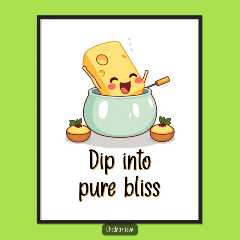 Free Printable Wall Art: Funny Cheese Slice Fondue Dive - Downloadable Quirky Decor