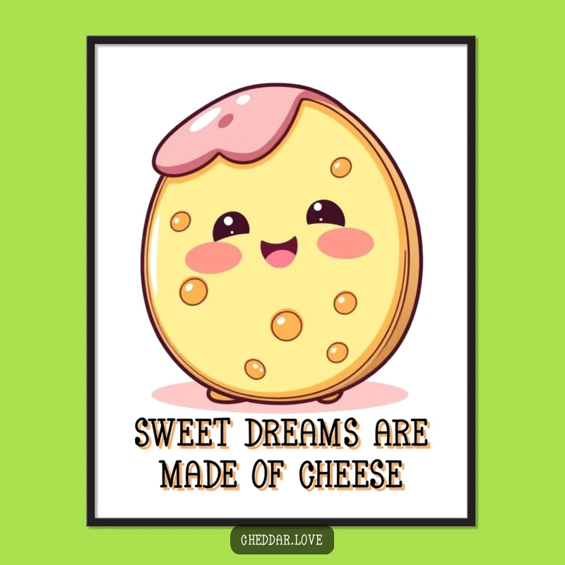 Free Printable Wall Art: Happy Blushing Cheese Wheel - Quirky Downloadable Decor