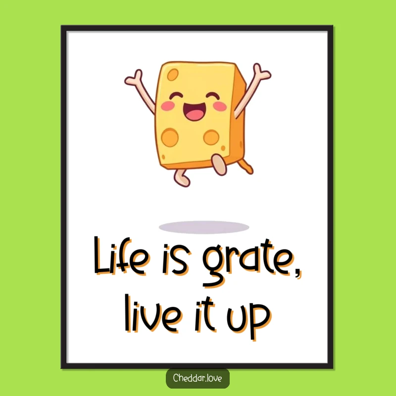 Free Printable Wall Art: Leaping Cheese Block, Funny Downloadable Art for Kitchen