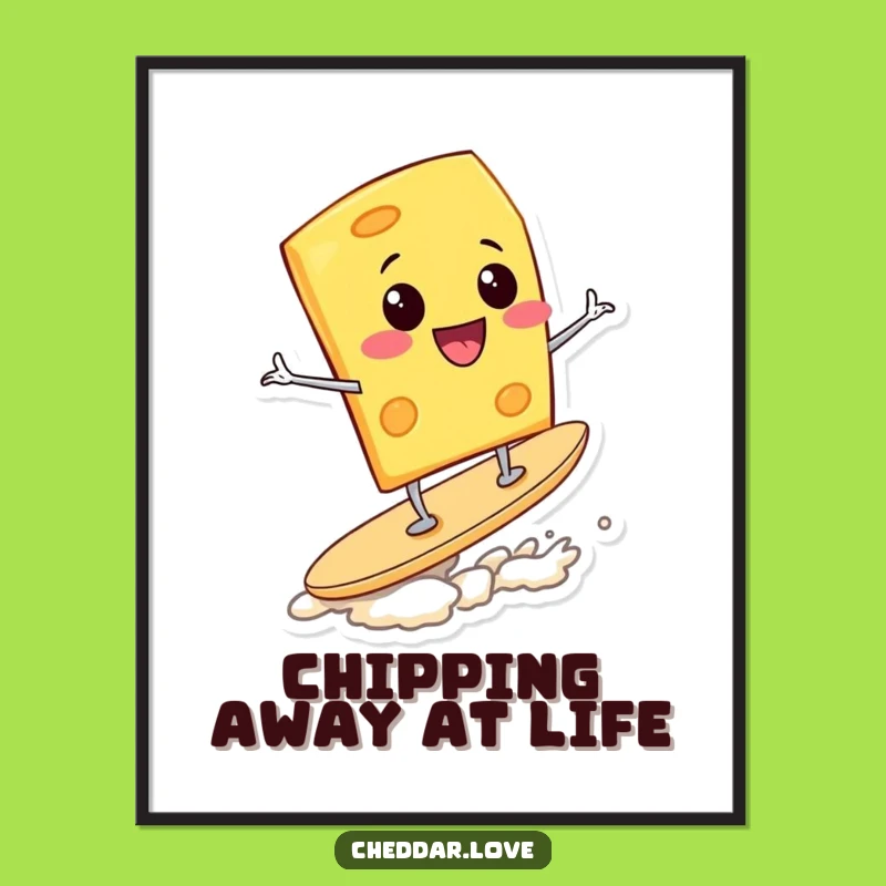 Free Printable Wall Art: Surfing Cheese Wedge Funny Downloadable Decor for Foodies