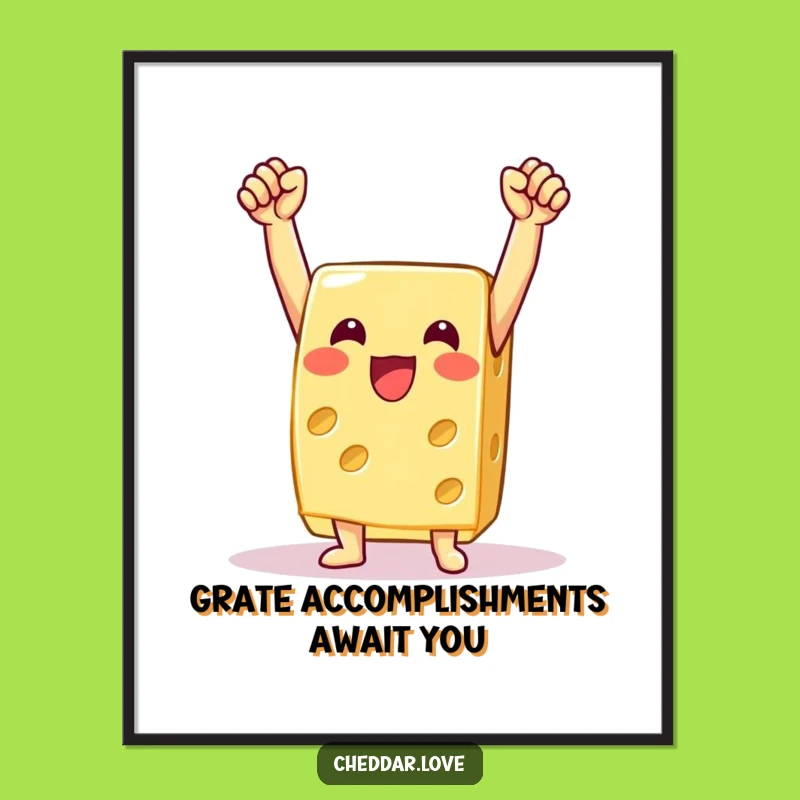 Free Printable Wall Art: Victory Cheese Celebrating Success, Funny Downloadable Decor