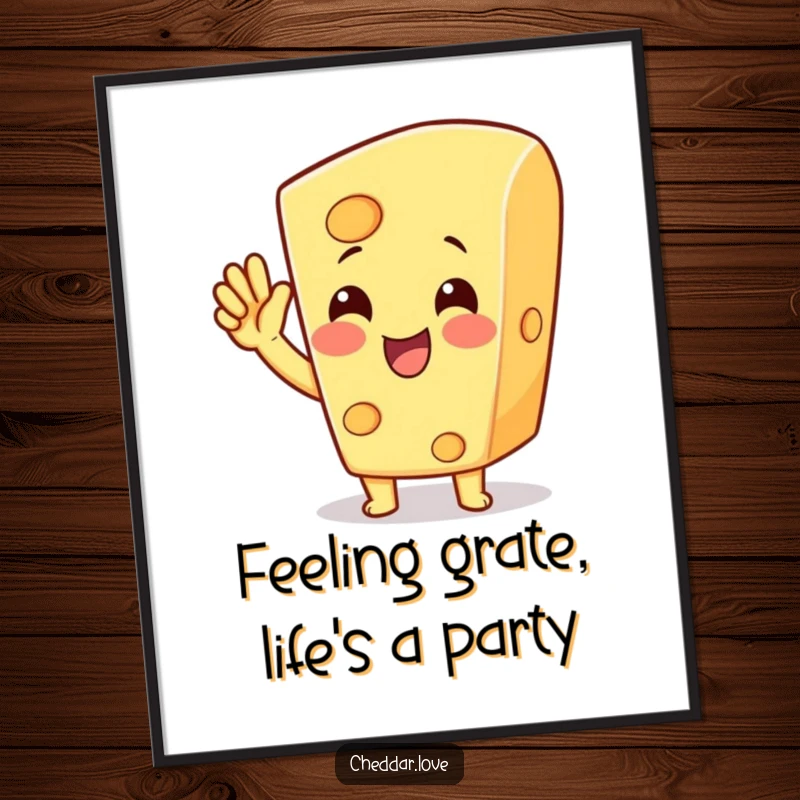 Funny Free Printable Wall Art: A cheerful block of cheese pumps its fist in the air, celebrating life's moments with infectious enthusiasm.