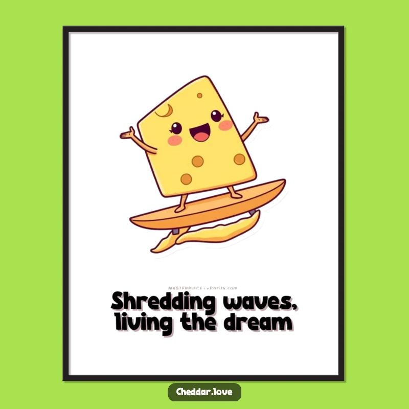 Free Printable Wall Art: Hilarious Surfing Cheese Wedge for Downloadable Home Decor