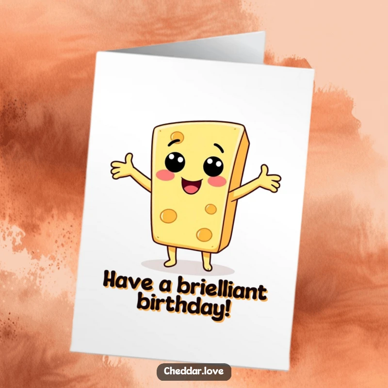 Funny Free Printable Birthday Card: A smiling cheese slice character with arms wide open, offering a friendly greeting.