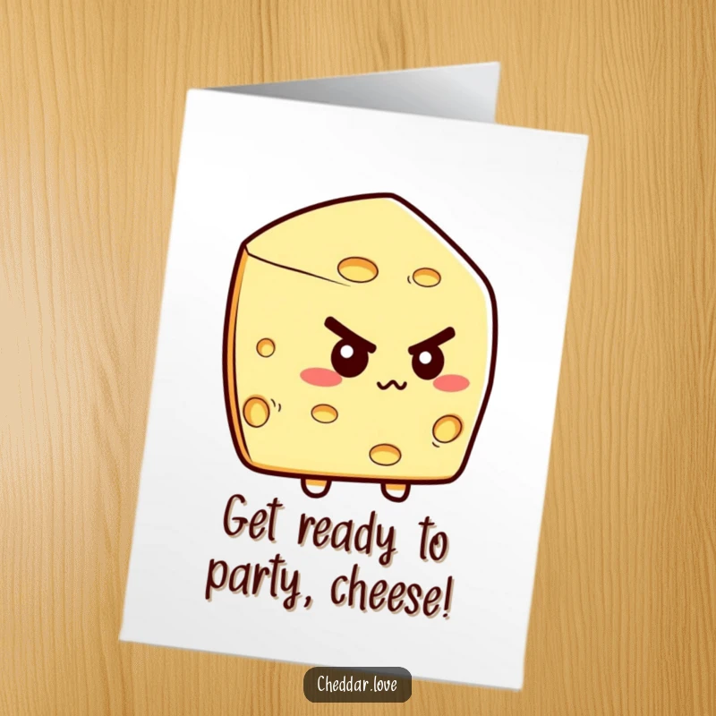Funny Free Printable Birthday Card: A cheese wedge with a determined face, poised and ready to conquer their birthday.