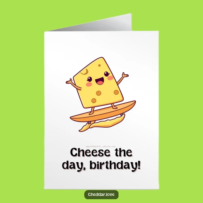 Free Printable Birthday Card: Funny Surfing Cheese Wedge for a Hilarious Downloadable Gift