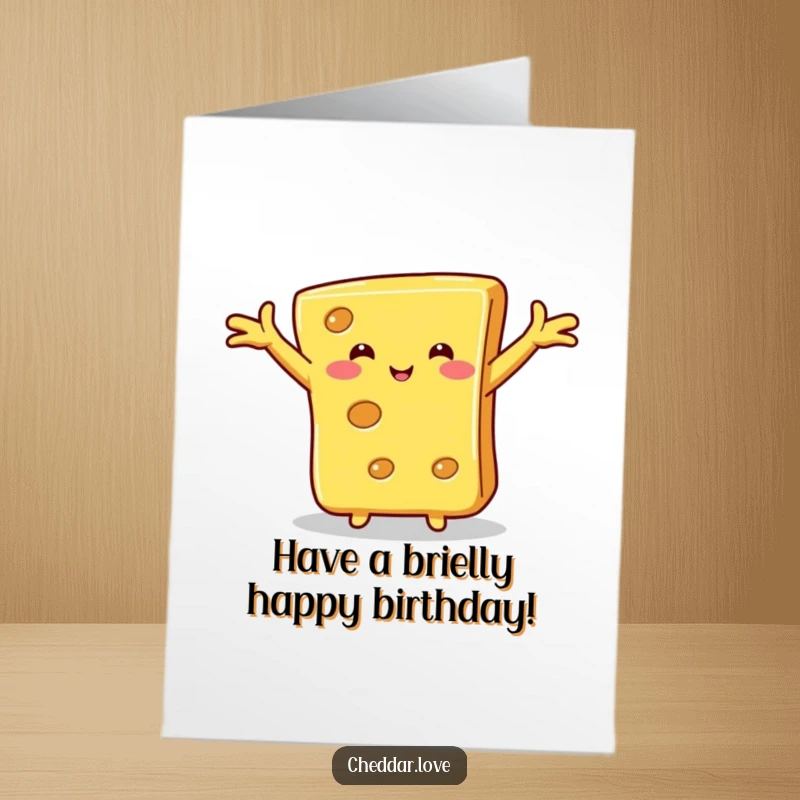 Funny Free Printable Birthday Card: Slice of cheese with outstretched arms ready for a warm birthday hug.