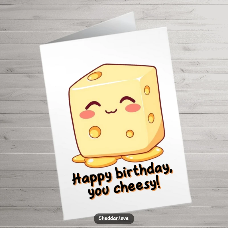 Funny Free Printable Birthday Card: Block of cheese with eyes closed, blissfully melting, spreading birthday joy.