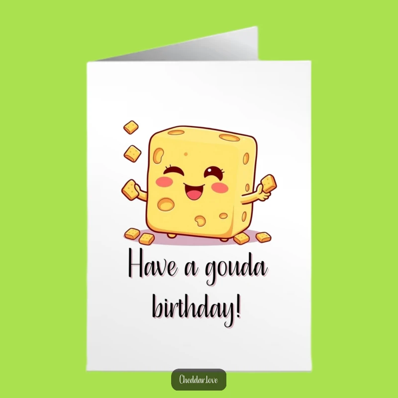 Free Printable Birthday Card: Winking Juggling Cheese for a Fun Downloadable Gift