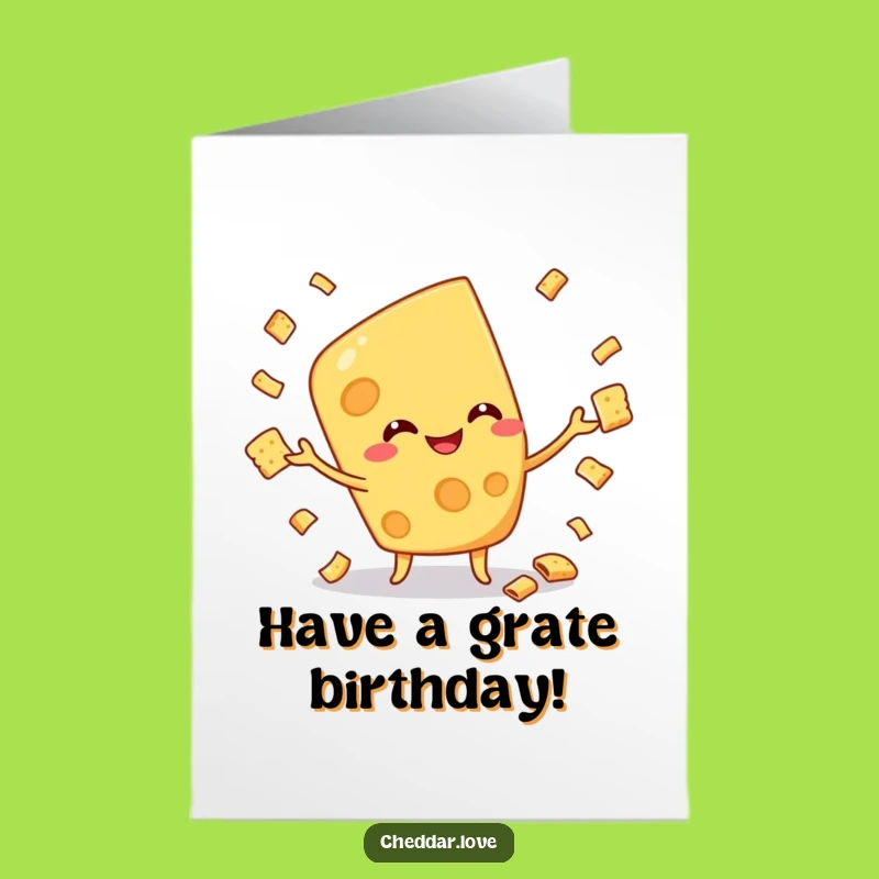 Free Printable Birthday Card: Juggling Cheese Funny Downloadable Gift