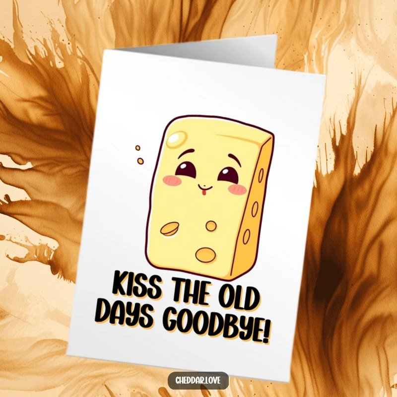 Funny Free Printable Birthday Card: A cheerful cheese wedge grinning widely and blowing a kiss, sending birthday love.